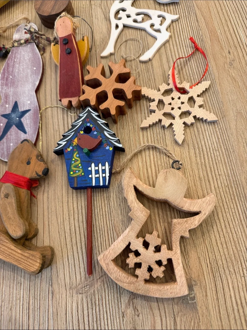 Vintage Wood Christmas Ornament Bundle Lot of 15